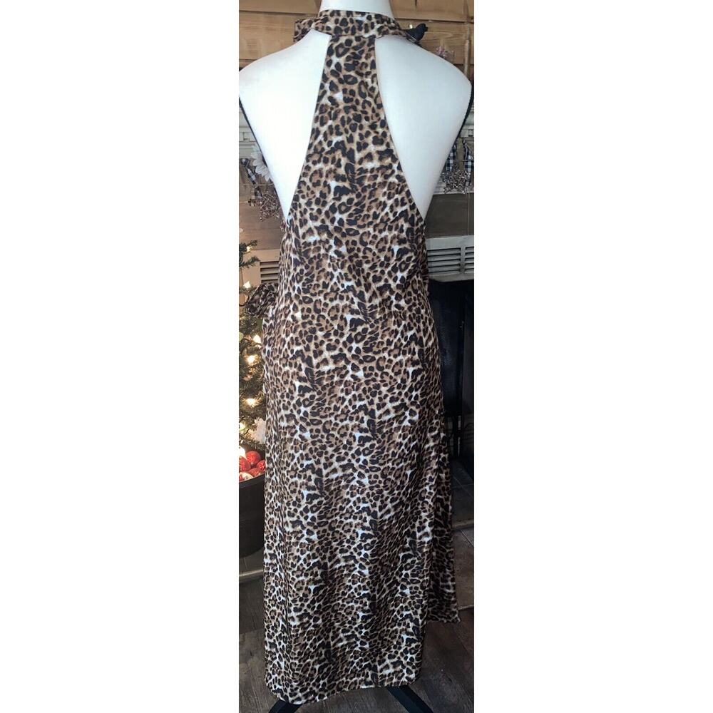 Kendall and Kylie Animal Print Sz S Wrap Dress Ruched Racer back Hi low Maxi - Picture 4 of 11